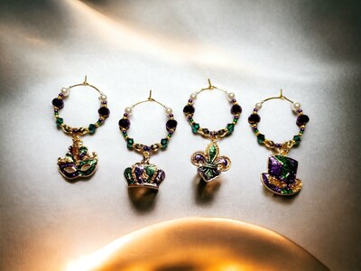 Mardi Gras Enamel Wine Charms with crystals and pearls - image1
